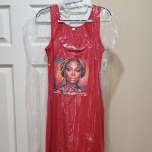 Red Sleeveless Dress with Artistic Print